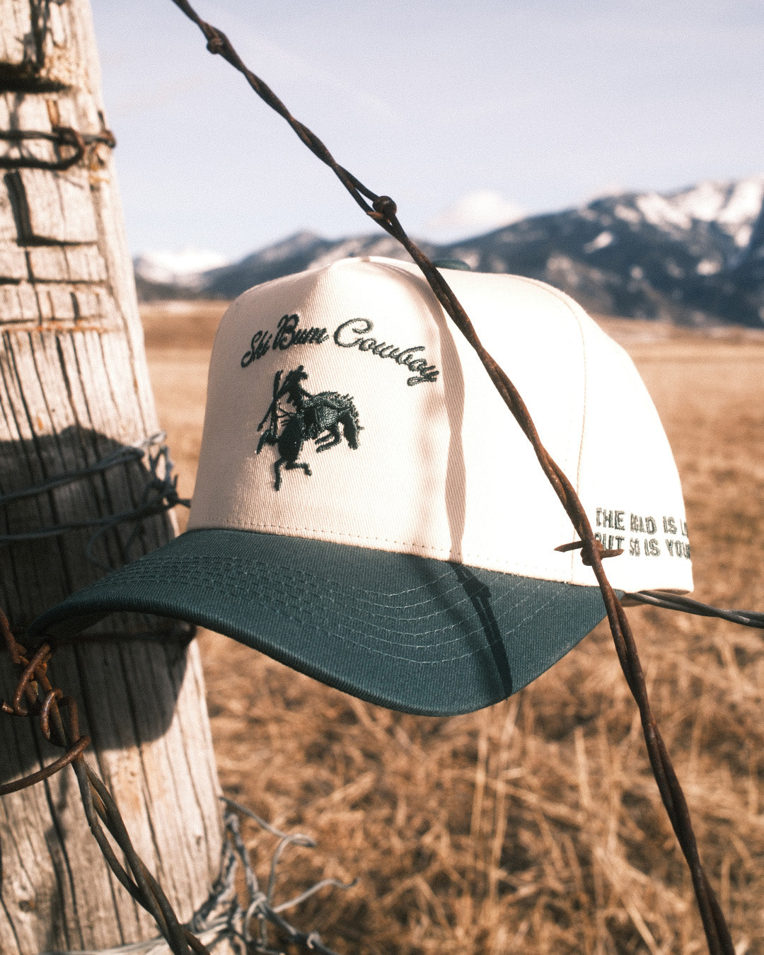 Bucking Horse Script Hat | Tan/Forest Green