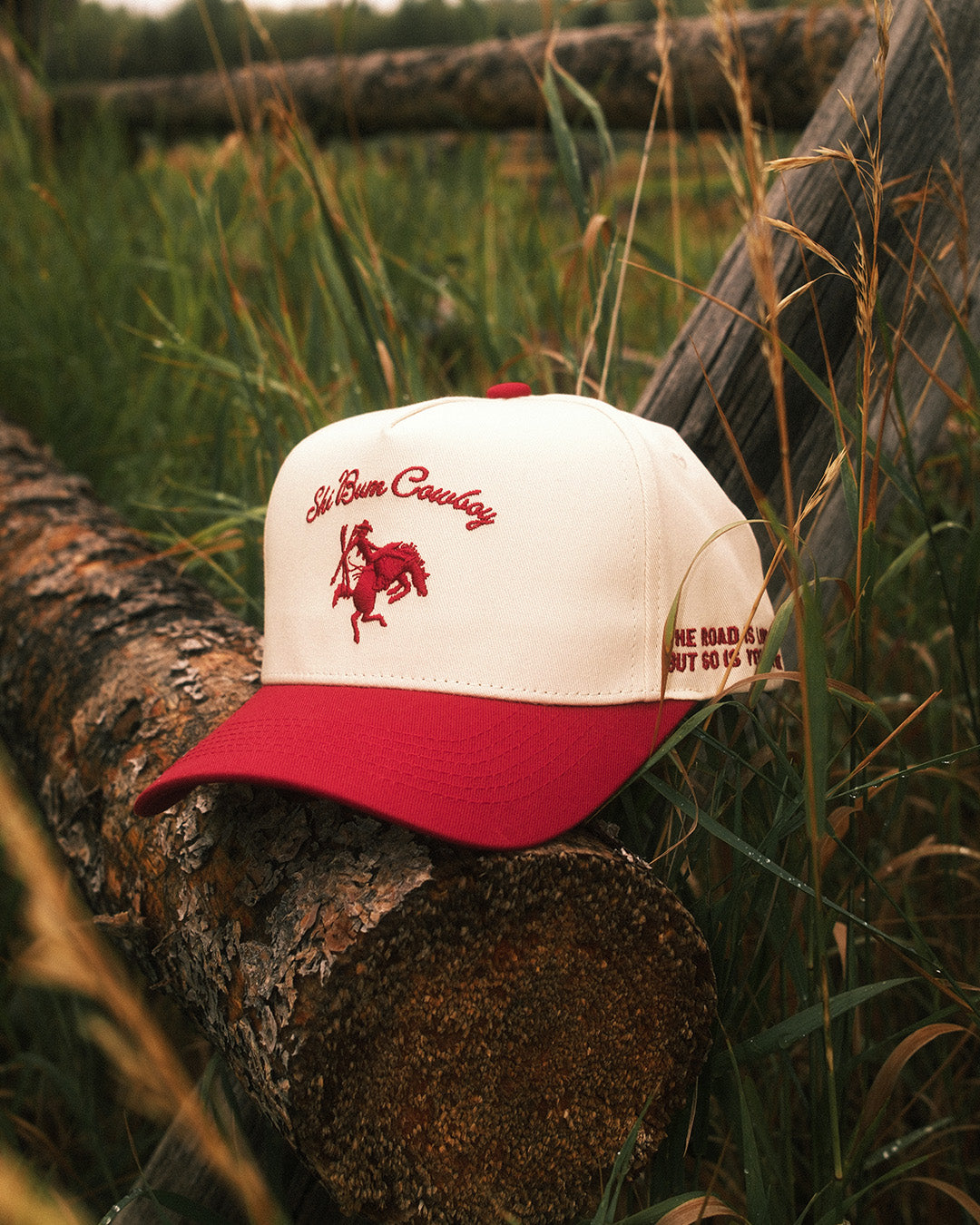 Bucking Horse Script Hat | Tan/Ruby Red