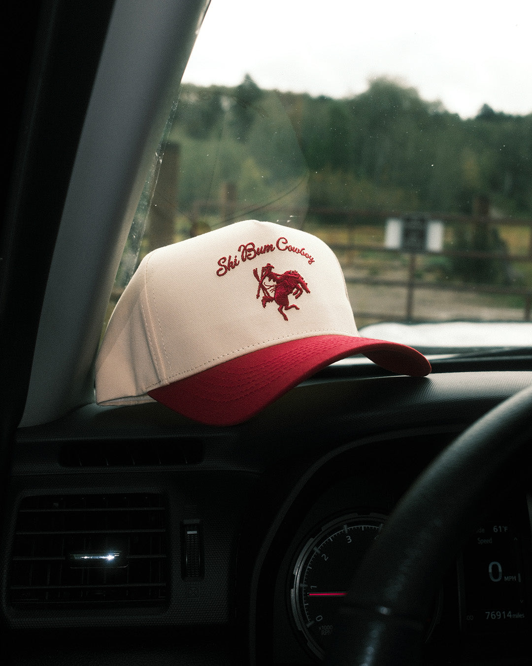 Bucking Horse Script Hat | Tan/Ruby Red