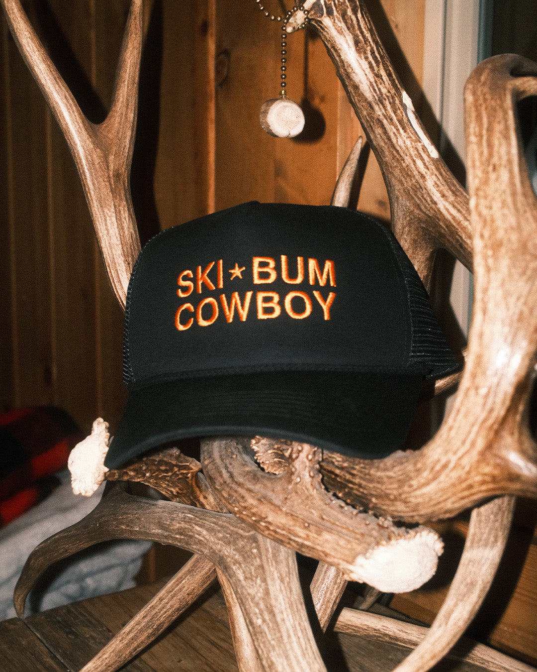 Ski Bum Cowboy Mesh Hat | Black/Orange
